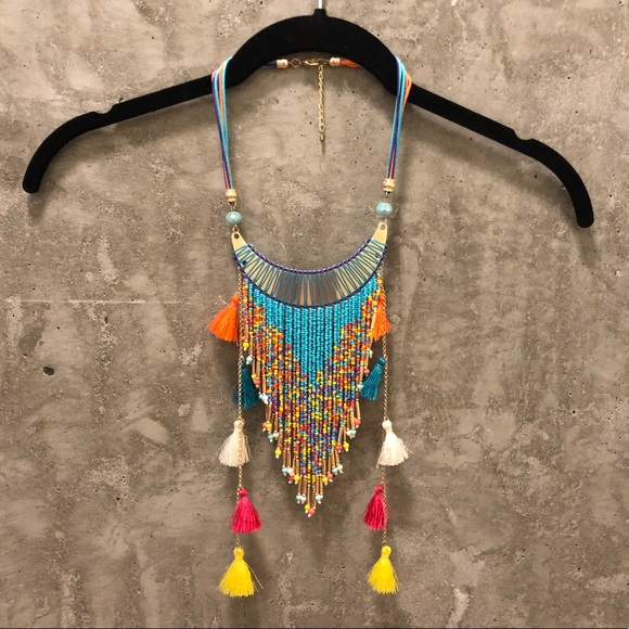 Jewelry - Colorful beaded tassel tribal statement necklace